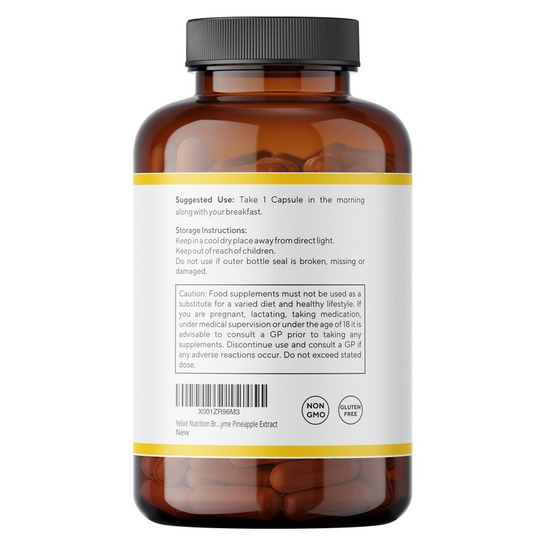 Yelixir Nutrition Bromelain Capsules 120 nos (2400 GDU/g), High Strength