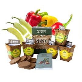 Sweet Pepper Seeds Indoor Growing Kit - 5 Garden Pepper Non-GMO Vegetable Seeds - Labeled Coco Coir Starting Pots, Soil Pucks, Growing Guide - Indoor Pepper Growing Kit - Includes 5 Sweet Pepper Seeds