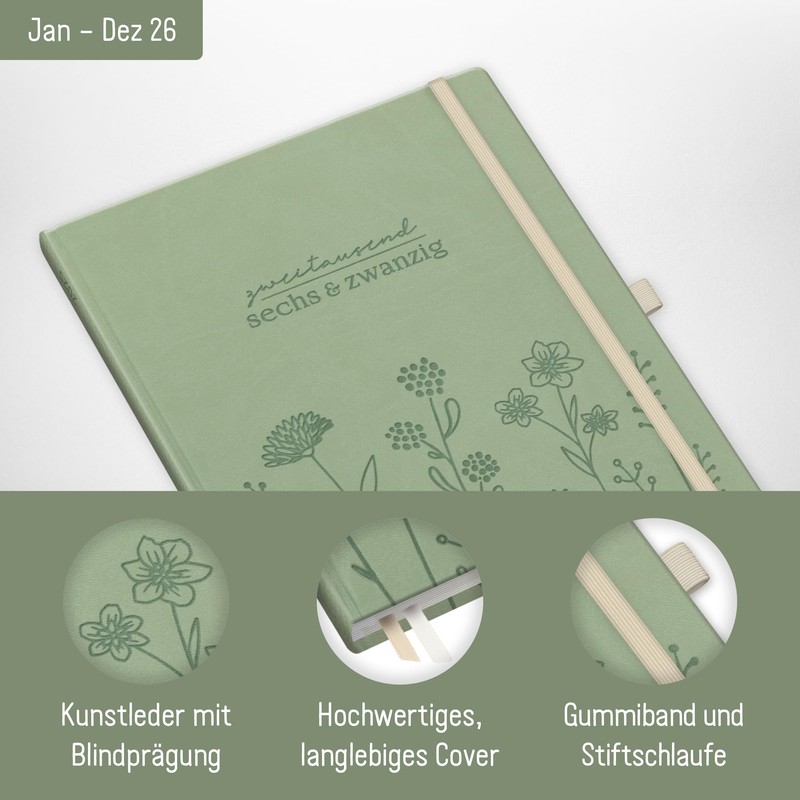 Häfft® Weekly Note Calendar 2026 A4 "Fine Flowers" Book Calendar,