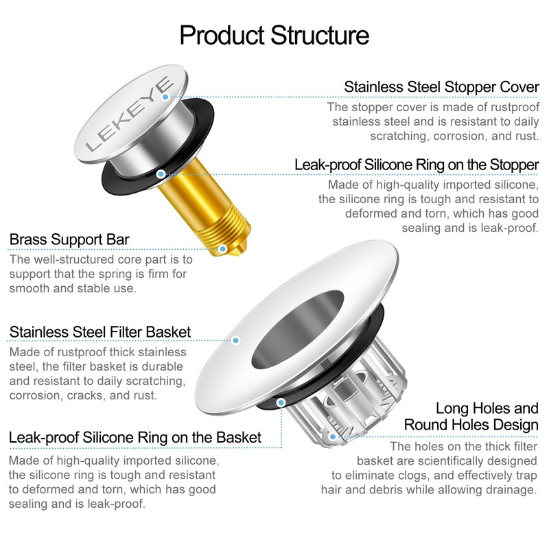 LEKEYE Tub Stopper | Shower Drain Hair Catcher | Pop-up