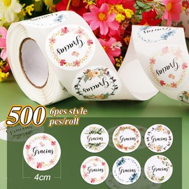 BETESSIN Pack of 500 Gracias Stickers Spanish Thank You Stickers Guest Gift Stickers for Wedding Birthday Christening Party