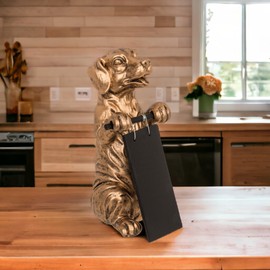 MIJOMA Golden Artificial Stone Decorative Figure with Blackboard to Personalise | Stylish Table Decoration | Exclusive Gift for Family and Friends | Dimensions: 9.5 x 12.5 x 22 cm (Dog)