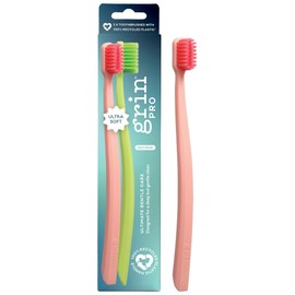 Grin Pro Ultimate Gentle Care Toothbrush, Ultra Soft, 2 Count, Designed for Sensitive Teeth and Gumlines, 100% Recycled Plastic Handle