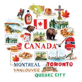 Navy Peony Breathtaking Canada Travel Stickers (29pcs)-Watercolor, Waterproof, Country Vacation Decals for Journals, Water Bottles, Suitcase, Scrapbooking Supplies and Canada Day Crafts