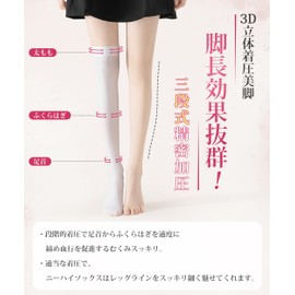 Allanve Knee High Socks, Black, White, 3D Compression for Beautiful Legs, Leg Lengthening Effect, Hard to Slip Off, High Socks, Women's Knee High Stockings, Tights, Stretchy, Breathable, Socks