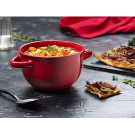 Soup Crocks with Handles, Ceramic Make, Great for Chili, Soup, by KooK, 22oz, Set of 4 (red)