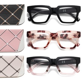 OWTXIS Oversized Square Reading Glasses for Women Oprah Style Blue Light Blocking Readers with Spring Hinge Large Frame (Black, Black Pink, Pink Leopard, +1.75)