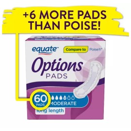 Equate Options 2 PACK!! Equate Options Incontinence Pads for Women, Long Length (120 TOTAL)!!