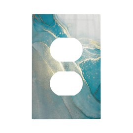 Modern Abstract Turquoise Blue Teal Marble 1 Gang Outlet Plate Decorative Single Duplex Wall Plate Covers Electrical Receptacle Light Switch Cover Art Faceplate Switchplate for Bathroom Kitchen Decor