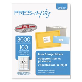 PRES-a-ply 30640 Laser/Inkjet Address Labels 1/2 x 1 3/4 White 8000/Pack