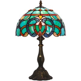 ZJART Tiffany Table Lamp Stained Glass Lamp 12X12X19 Inch Antique Reading Light (Green Brown Jewelry Baroque)