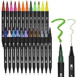 Dual Brush Pen Set, 24 Colours Double Fibre Tip Felt Tip Pens, Water-based Watercolour Pens for Watercolour, Watercolo Bullet Journal, Hand Lettering, Calligraphy, Manga Colouring Books, with Fibre