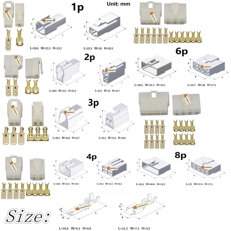 Lsgoodcare 472Pcs 6.3MM 1 2 3 4 6 8Pin Automotive