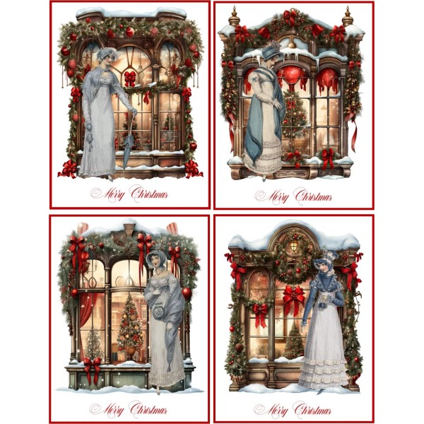 Handmade CHRISTMAS JANE AUSTEN 8 GLOSSY CARDS VICORIAN WINDOWS BLANK