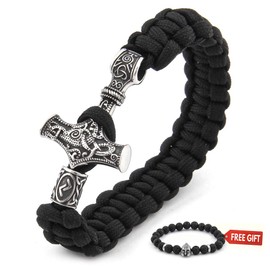 BAVIPOWER Viking Mammen Thor Hammer Braided Bracelet, 4 Length Options Stainless Steel Asatru Pagan Jewelry for Men Women