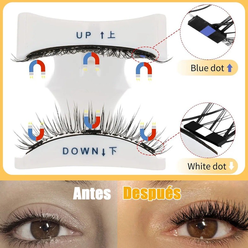 2 Pares Pestañas Magnéticas Natural Reutilizables +aplicador