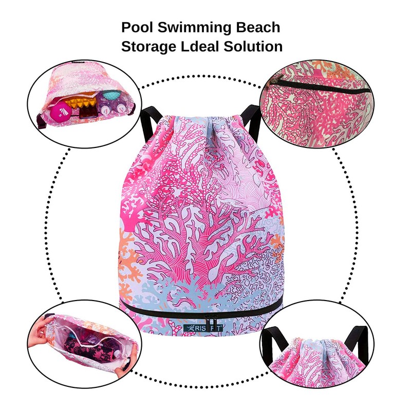Risefit Waterproof Drawstring Backpack, Swimming Travelling Shopping Gym Bag Nylon