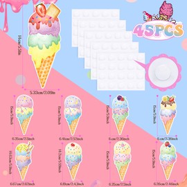 Faccito 45 Pcs Ice Cream Party Decoration Ice Cream Cutouts for Bulletin Board Sundae Birthday Paper Cut Sundae Decoration Cutouts for Classroom Girls Birthday Baby Shower Party Decor, 5.9 x 2.4 Inch