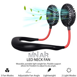iHip Portable Hanging Neck Fan, Personal Fan, Around Neck Fan, Rechargeable Wearable Mini USB 2000mAh Fans, Outdoor, Sports (Black)
