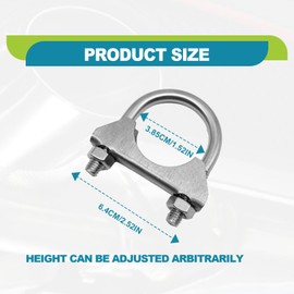 KEVWR 1.5 Inch Stainless Steel Muffler U-Bolt Clamps, 1-1/2 Heavy Duty U-Bolt Exhaust Clamp on Tip Pipes Connection (2-Pack)