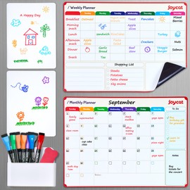JoyCat 4 Pack Magnetic Dry Erase Calendar Sheets for Refrigerator, 16.5"x 12"Fridge Whiteboard for Kitchen with Monthly, Weekly, and Daily Notepads Include 1 Eraser,1 Pen-Holder & 8 Markers
