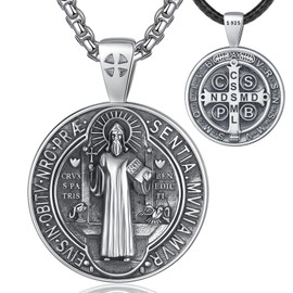 EUDORA Harmony Ball Sterling Silver 925 Cross Chain Saint Christopher Benedict Mary Miraculous Medal Archangel Medal Gabriel Metatron Seal of the 7 Archangels for Men Women, Sterling Silver, No