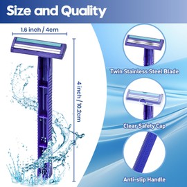 Phafaloop Twin Blade Disposable Razors for Men & Women – 135 Pack Bulk Stainless Steel Shavers with Lubricating Strip & Safety Cap, Non-Slip Handle for Sensitive Skin, Travel, Hotel, Charity (Blue)