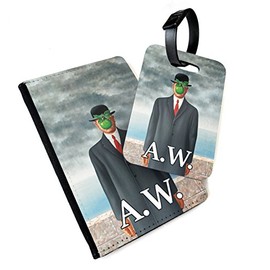 Lopo WTF | Custom Son of Man Initials | Printed Art Faux Leather Passport Cover/Luggage Tag (Holder/Tag Combo)