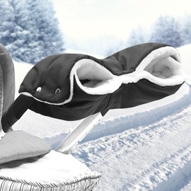 BNGXR Hand Warmer Pram Hand Warmer Gloves Hand Muff with Fleece, Waterproof and Wind-Resistant Pram Muff Universal Size for Pushchair Buggy Waterproof Windproof - Black