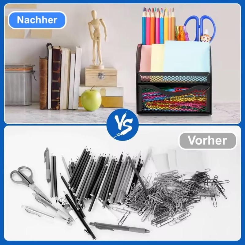 FORKLS Desk Organiser - Metal Mesh Pen Holder with 4