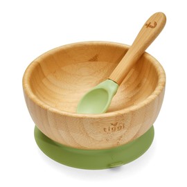 Tiggi Baby Weaning Bowl - Bamboo Suction Bowls for Weaning | Secure Feeding with Baby Suction Bowl | BPA-Free Weaning Bowl Kit (Soft Green)