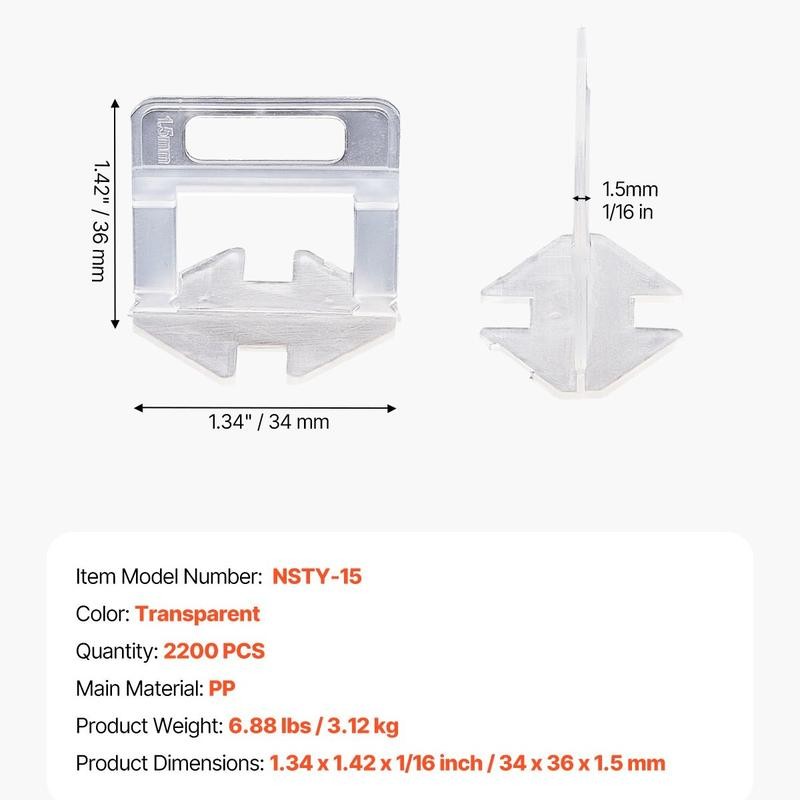 Tile Leveling System Clips 2200PCS 1/16" 1.5mm Floor Wall Spacer