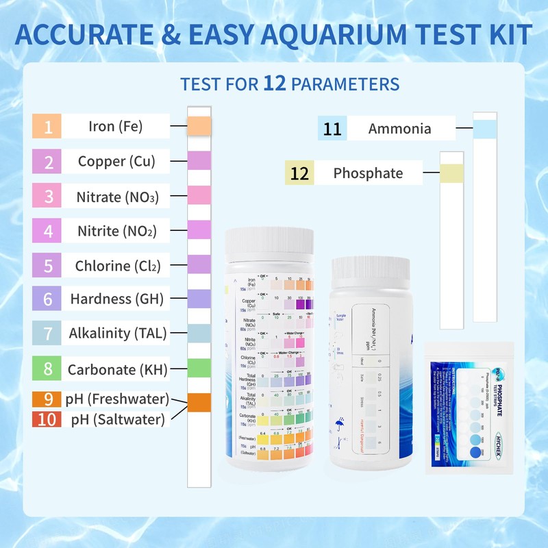 HYCHEK 12 in 1 Accurate Aquarium Test Kit, Fresh and
