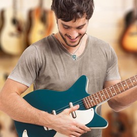 OHAYOO Guitar Pick Necklace for Men 925 Sterling Silver Guitar Pick Pendant Plectrum with Music Note Guitar Gifts for Guitar Players Music Lovers- Abalone Shell