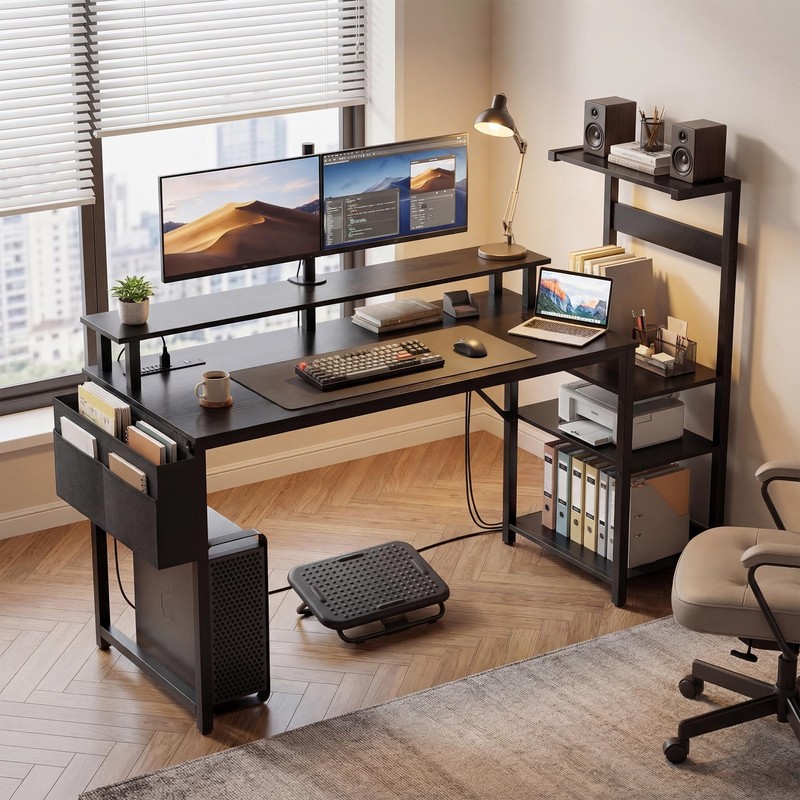 Gaming Desk 54 Inch Computer Table with Storage Shelves &