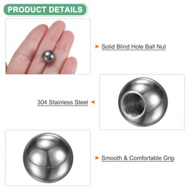 M METERXITY 4Pcs Threaded Ball Nut Knobs, M6x12mm 304 Stainless Steel Female Thread Ball Nut Cap for Lighting Fixtures/Machinery/DIY, Round Solid Screw Cap Cover [Silver]
