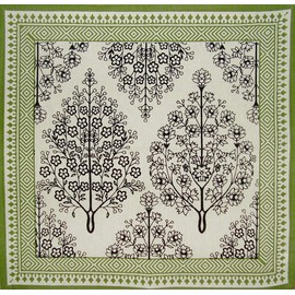 French Floral Print Cotton Napkin 17" x 17" Olive & Black