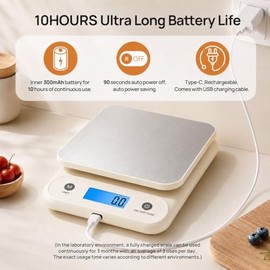 Digital Food Scale for Kitchen 11lb/0.1oz, 5kg/0.1g, Kitchen Scale for Cooking Baking, Built-in 300mAh Li-Battery, Rechargeable Type-C Charging White 