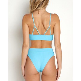 ZINPRETTY Womens High Waisted Bikini Sets Crossover Ribbed 2 Piece Bathing Suit V-Wired Swimsuit Push Up Top Teen Girl