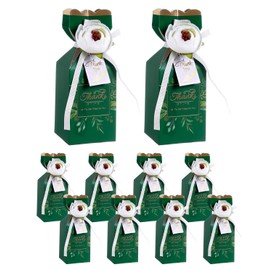 Liobelon 10 Pieces Floral Gift Boxes, Petal Shaped Candy Treat Box 3D Flower Candy Boxes With Ribbons for Flower Themed Party, Bridal Shower, Wedding, Engagement Candy Table Decorations (Green)