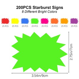 HMIEPRS 200Pcs Fluorescent Star Sale Signs, 8 Colors Starburst Retail Price Tags Labels, Neon Display Sign Cards, Paper Sale Discount Label for Retail Store Shop Grocery Supermarket Party Favors
