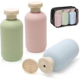 3 Piezas Botellas de Viaje 100 Ml, Envases para sin Fugas, Set de Kit de Aseo Personal Mujer, Accesorios de (verde + Azul + Rosa, 3.4 Onzas)