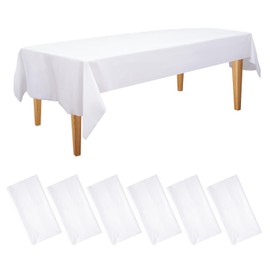 Amatra 6-Pack Plastic Table Cloth Disposable 54" x 108" - Premium White Plastic Tablecloths for Rectangle Tables - Waterproof 140g Extra Thick Plastic Table Covers for Picnics, Indoor & Outdoor Events
