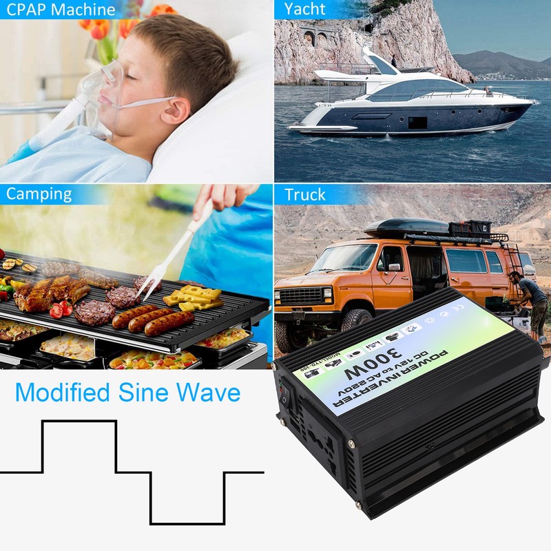 Power Inverter 300W 1 Universal Socket 2 USB Port Smart
