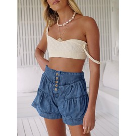Cicy Bell Womens Summer Flowy Jean Shorts Button Up High Waisted Wide Leg Denim Skort with Pockets