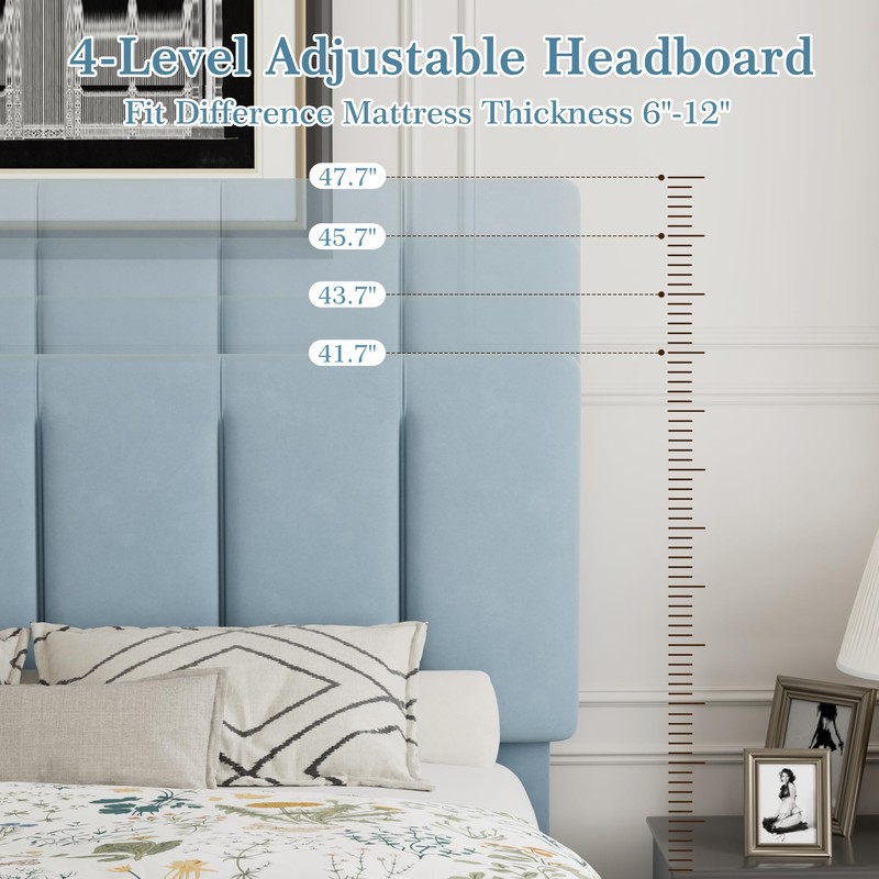 VECELO Full Bed Frame with Upholstered Headboard, Heavy-Duty Platform Bedframe