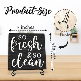 5" Bathroom Wooden Plaque Sign With Metal Support - So Fresh & So Clean - Minimalism Black Rustic Wood Sign Decor For Home Bathroom Laundry Decorations & Gifts - A06