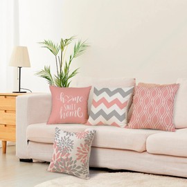 ZWJD Cushion Covers, 40 x 40 cm, Set of 4, Outdoor Cushion Covers, Linen Cushion Covers, Geometric Pattern, for Sofa, Living Room, Decorative, 40 x 40 cm