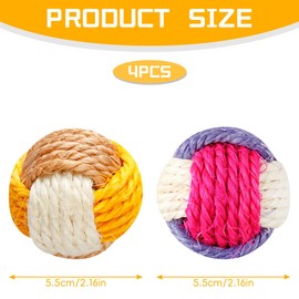 Lotsdonxia 4 Pcs Sisal Cat Toy Balls, Interactive Pet Rolling Toy, Eco-Friendly Scratching and Chewing Ball for Cats & Kittens (Random Color)