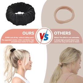 Vrose Flosi 7 Pcs No Damage Ponytail Holders - Real Black Seamless Hair Ties - Hair Accessories With All Day Hold - No Snagging, Dents, or Breakage Hair Tie